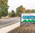 Welcome to Coburg, Oregon sign along Van Duyn St.
